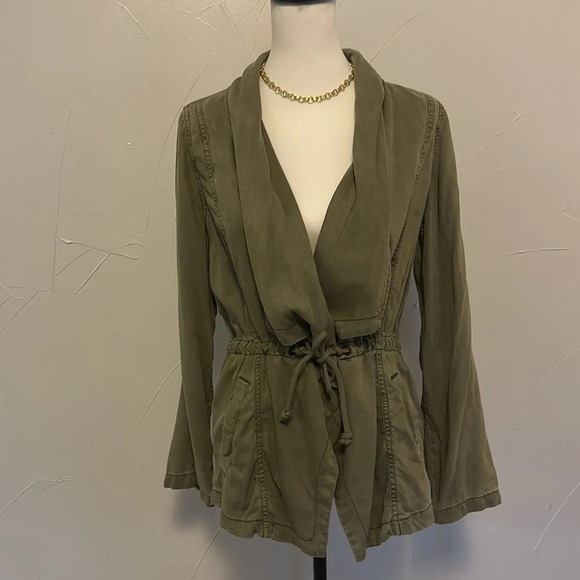 MAX JEANS Green Army Style Open Font Drape Jacket M EUC - Picture 2 of 6